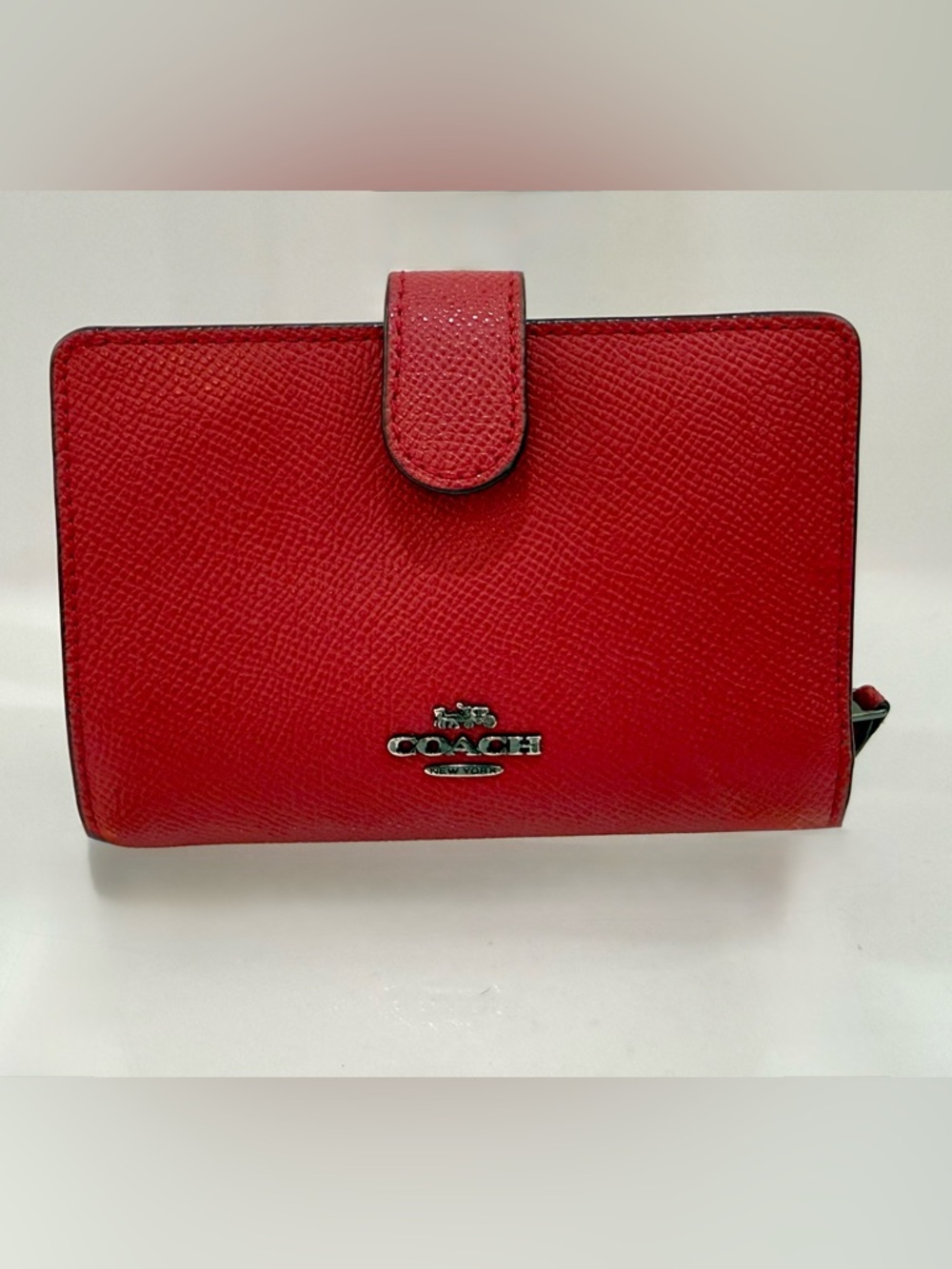 Coach Red Crossgrain Leather Medium Zip Wallet